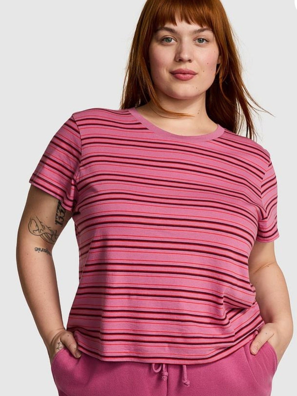 PINK Victoria's Secret Pink Striped Short Sleeve Tee